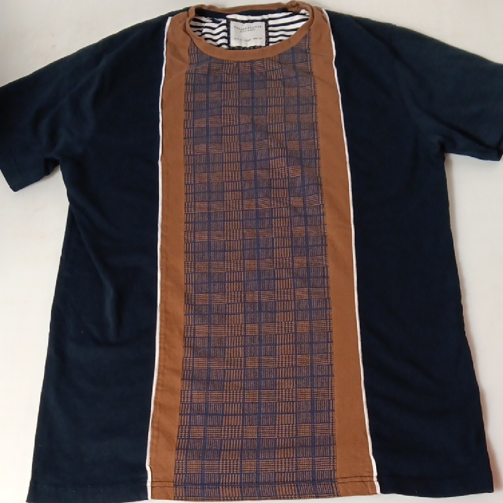 Denim & Flower Black and Brown Short Sleeve Tee with Plaid Accent